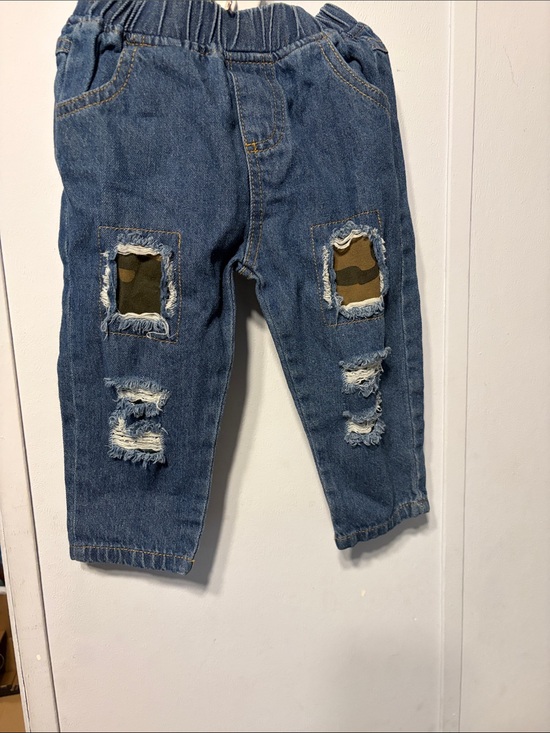 Other - Kids Distressed Denim Jeans with Camo Patch